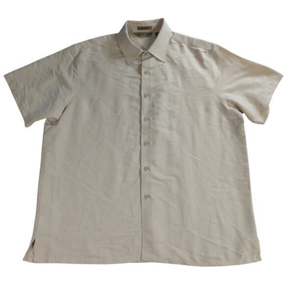 A|XIST Mens XL Short Sleeve Button Up Shirt Beige Modal Blend Casual Soft - Picture 1 of 12